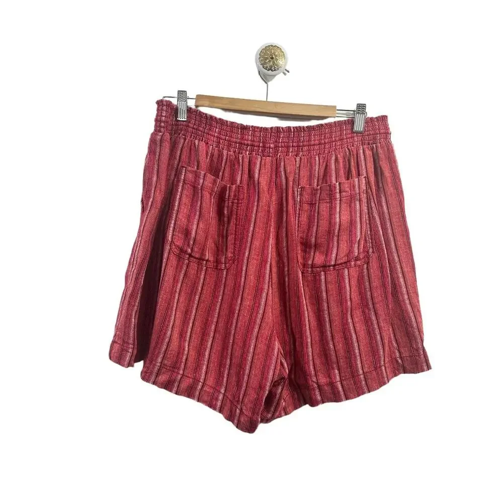 Briggs Shorts Size XL Red Striped Pattern Tassel Drawstring Pockets Linen Blend - Picture 12 of 15